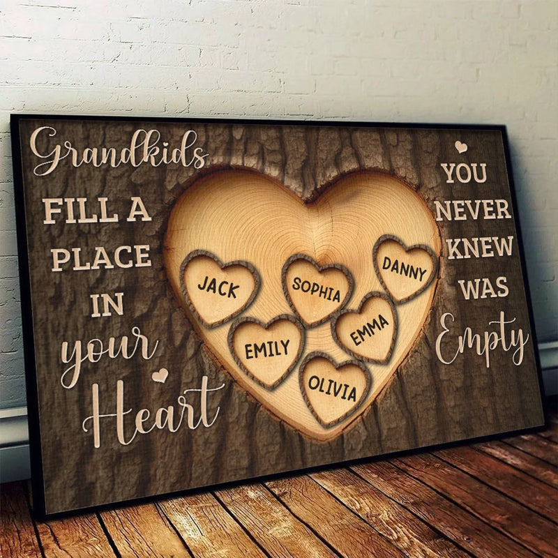 The Love For Grandkids Fills Your Heart Endlessly - Family Personalized Custom Horizontal Poster - Gift For Grandma, Grandpa, Grandkid