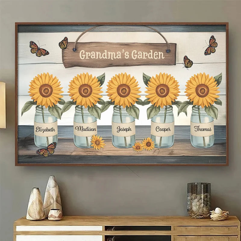 Happiness Is Blooming In Grandma’s Garden - Family Personalized Custom Horizontal Poster - Gift For Mom, Grandma