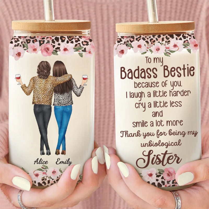 An Unbreakable Bond - Bestie Personalized Custom Glass Cup, Iced Coffee Cup - Gift For Best Friends, BFF, Sisters