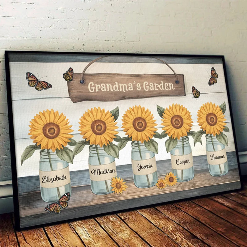 Happiness Is Blooming In Grandma’s Garden - Family Personalized Custom Horizontal Poster - Gift For Mom, Grandma