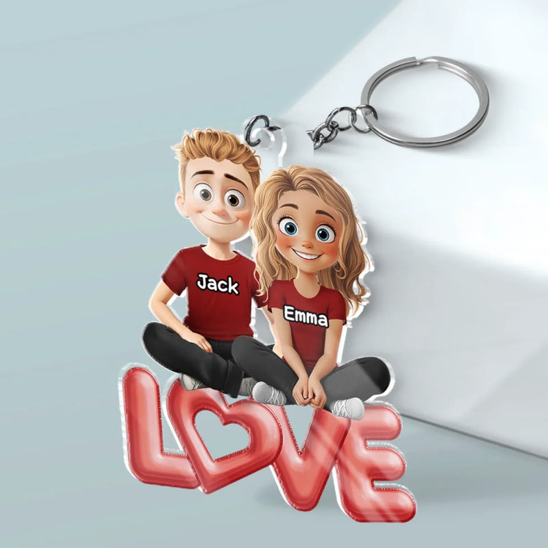 Love Is Sharing Your Popcorn - Couple Personalized Custom Shaped Acrylic Keychain - Gift For Husband Wife, Anniversary