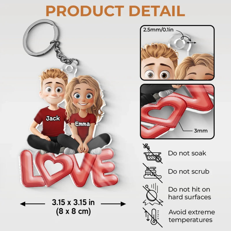 Love Is Sharing Your Popcorn - Couple Personalized Custom Shaped Acrylic Keychain - Gift For Husband Wife, Anniversary