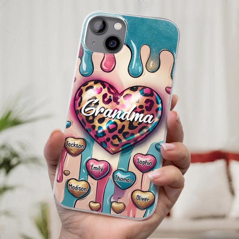 Her Love Is Infinite, Her Bond Unbreakable - Family Personalized Custom 3D Inflated Effect Printed Clear Phone Case - Gift For Mom, Grandma
