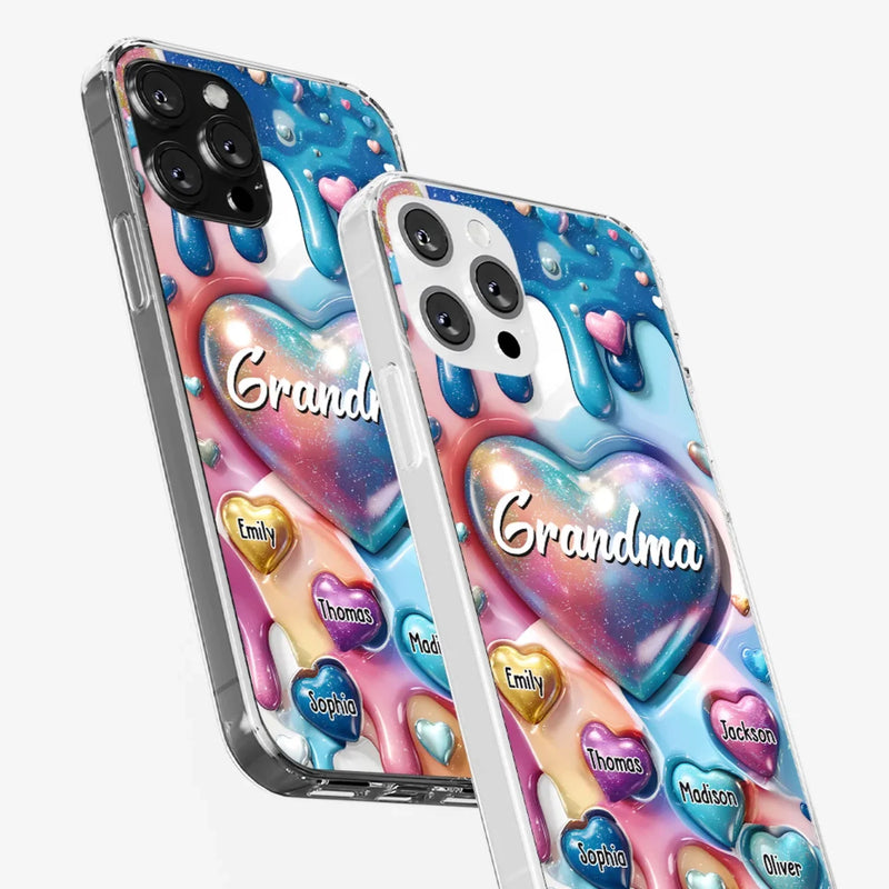 The Love For Grandkids Fills Your Heart Endlessly - Family Personalized Custom 3D Inflated Effect Printed Clear Phone Case - Gift For Mom, Grandma