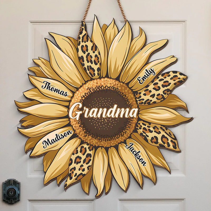 A Flower Blooms With A Grandmother's Love - Family Personalized Custom Shaped Home Decor Wood Sign - House Warming Gift For Mom, Grandma