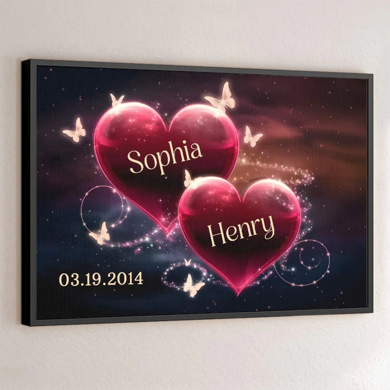 Two Hearts, One Soul - Couple Personalized Custom Horizontal Poster - Gift For Husband Wife, Anniversary