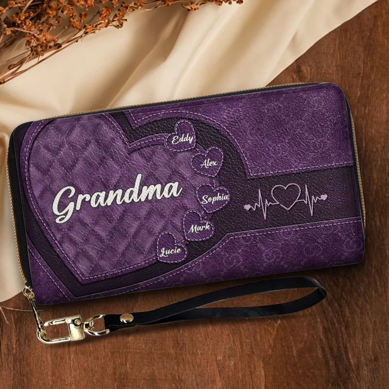 Mom, You’re The Glue That Holds Us Together - Family Personalized Custom Leather Long Wallet - Gift For Mom, Grandma
