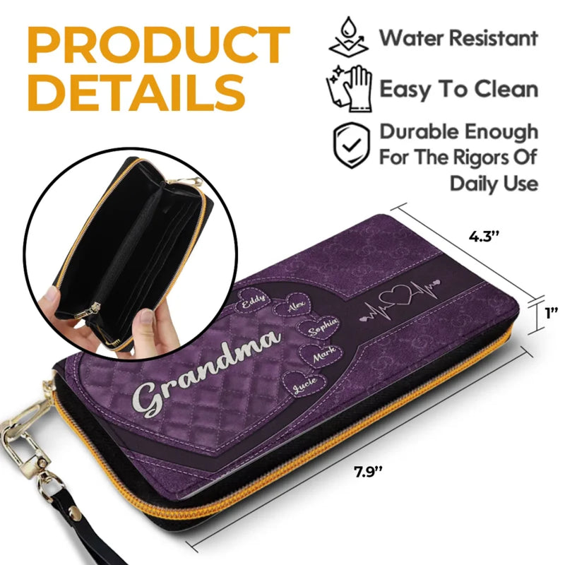 Mom, You’re The Glue That Holds Us Together - Family Personalized Custom Leather Long Wallet - Gift For Mom, Grandma