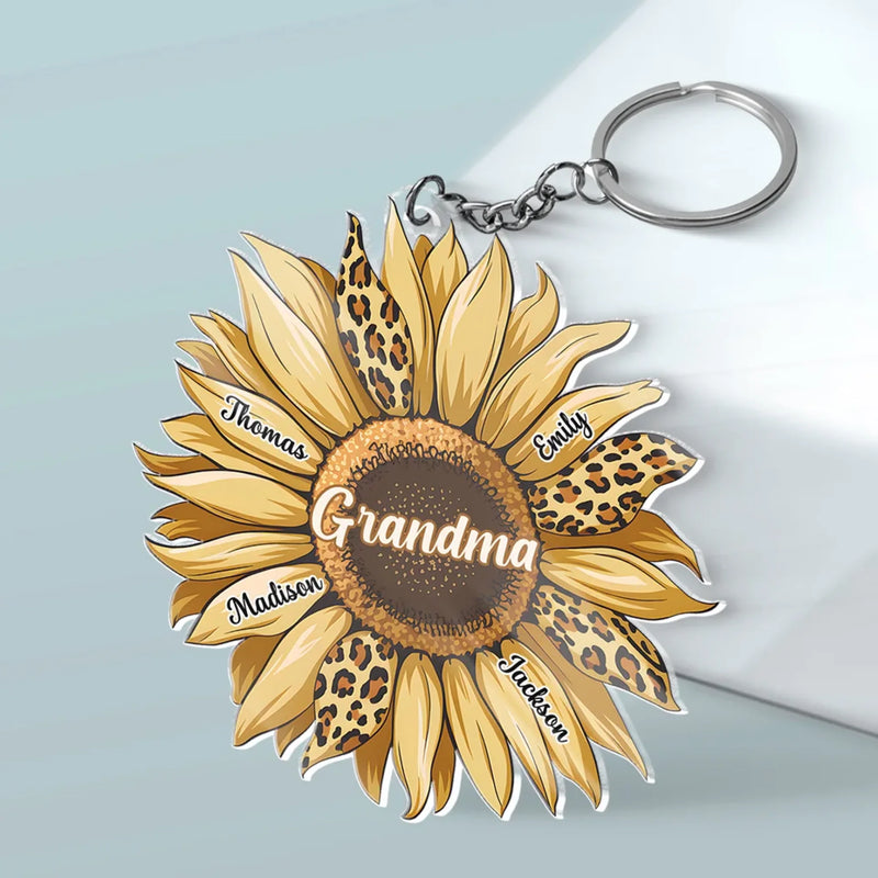 Her Love Is As Timeless As The Blooms In Her Garden - Family Personalized Custom Shaped Acrylic Keychain - Gift For Mom, Grandma