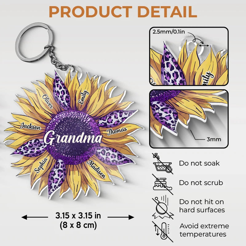 Grandmas Fill Our Hearts With Love - Family Personalized Custom Shaped Acrylic Keychain - Gift For Mom, Grandma