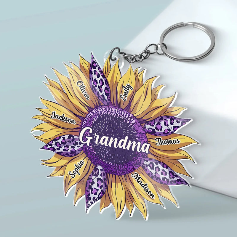 Grandmas Fill Our Hearts With Love - Family Personalized Custom Shaped Acrylic Keychain - Gift For Mom, Grandma