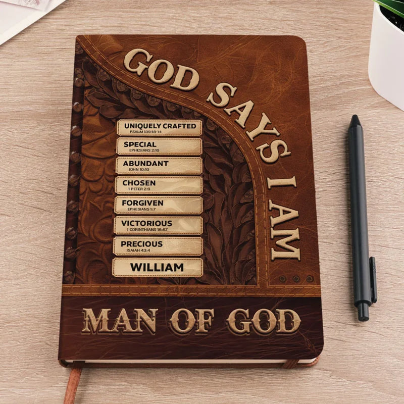 God Says I Am - Family Personalized Custom Leather Journal - Gift For Yourself, Best Friends, Siblings, Family Members