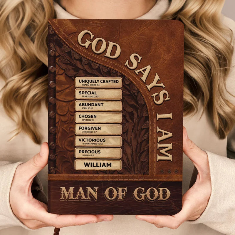 God Says I Am - Family Personalized Custom Leather Journal - Gift For Yourself, Best Friends, Siblings, Family Members