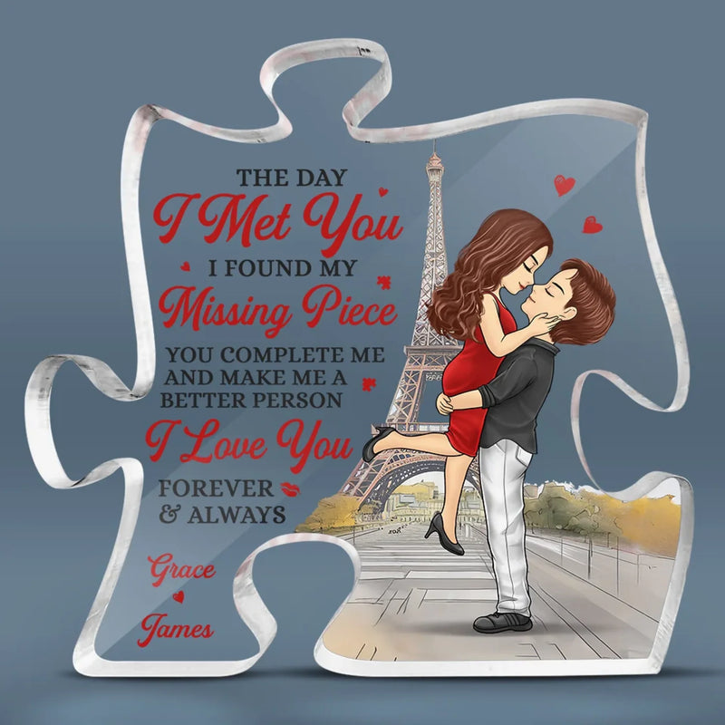 My Heart Belongs With You - Couple Personalized Custom Puzzle Shaped Acrylic Plaque - Gift For Husband Wife, Anniversary