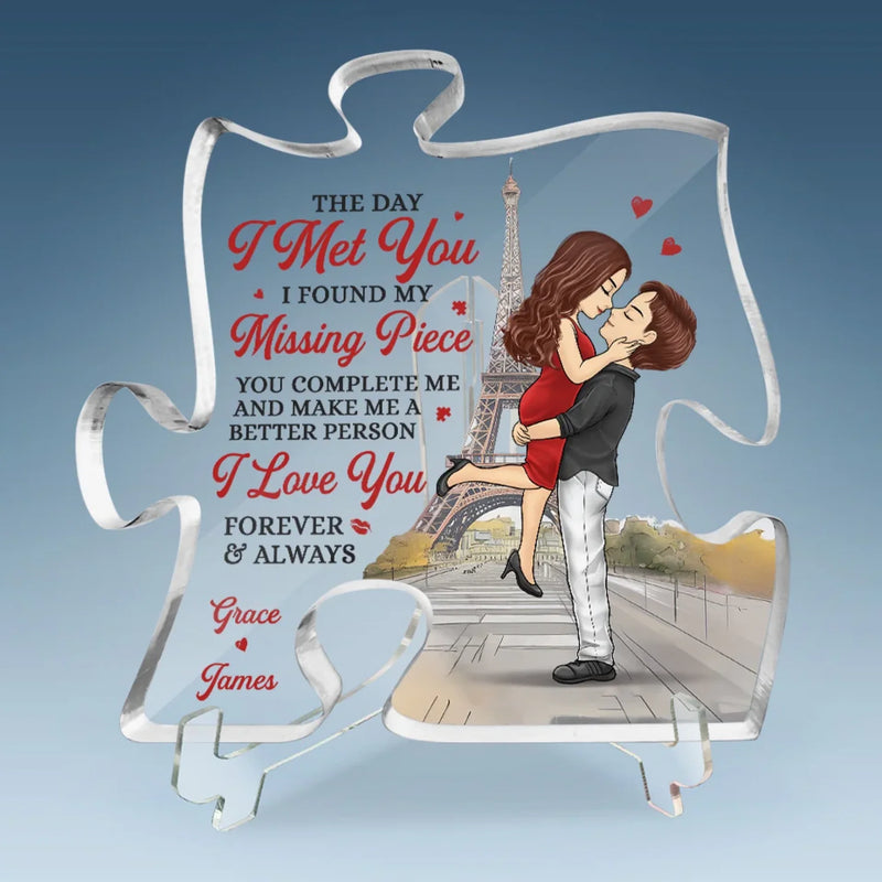 My Heart Belongs With You - Couple Personalized Custom Puzzle Shaped Acrylic Plaque - Gift For Husband Wife, Anniversary