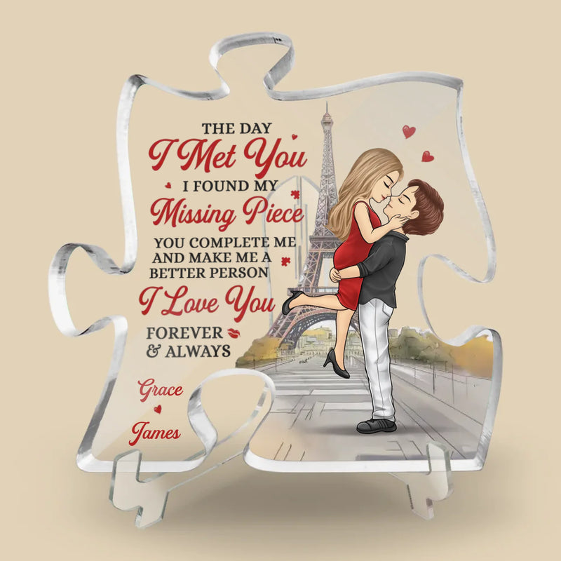 My Heart Belongs With You - Couple Personalized Custom Puzzle Shaped Acrylic Plaque - Gift For Husband Wife, Anniversary