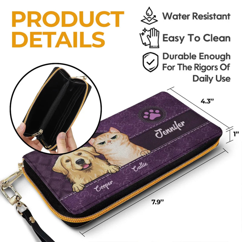 Pets Bring Us Closer - Dog & Cat Personalized Custom Leather Long Wallet - Gift For Pet Owners, Pet Lovers
