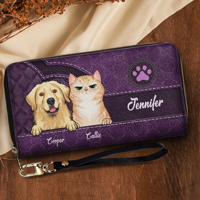 Pets Bring Us Closer - Dog & Cat Personalized Custom Leather Long Wallet - Gift For Pet Owners, Pet Lovers