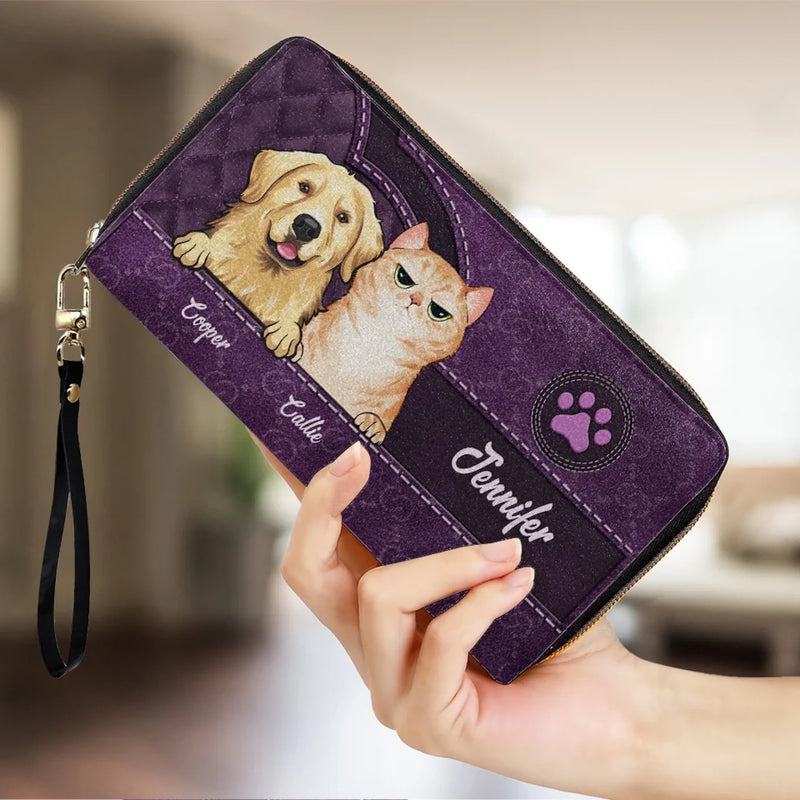 Pets Bring Us Closer - Dog & Cat Personalized Custom Leather Long Wallet - Gift For Pet Owners, Pet Lovers