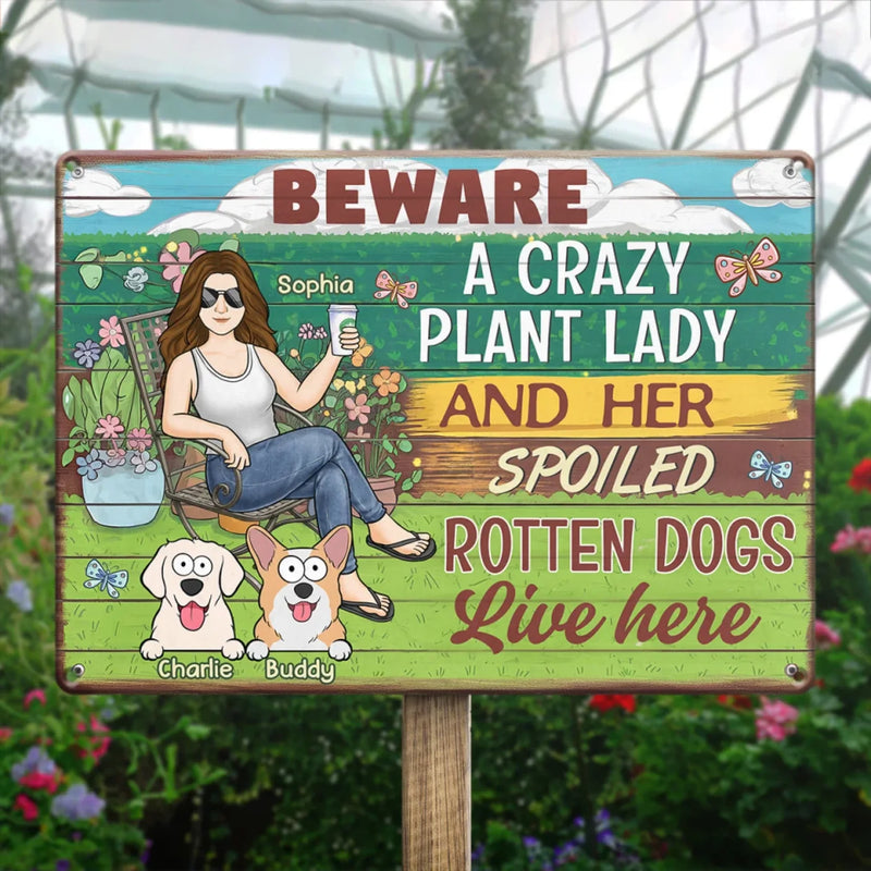 Here Lives A Plant Lover And Her Precious Little Dog - Dog Personalized Custom Home Decor Metal Sign - House Warming Gift For Pet Owners, Pet Lovers