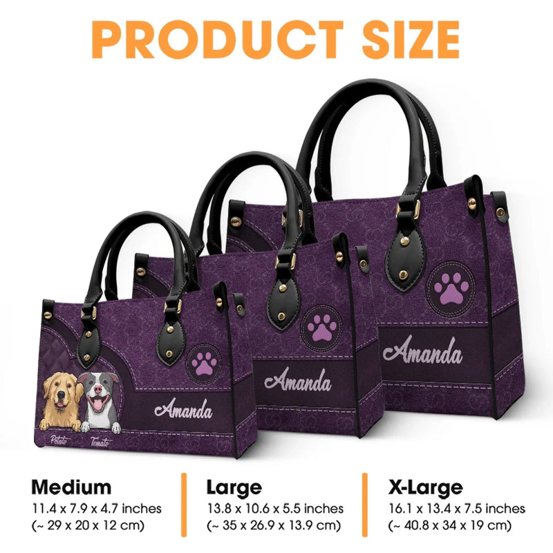 Paws And Hearts Unite - Dog & Cat Personalized Custom Leather Handbag - Gift For Pet Owners, Pet Lovers