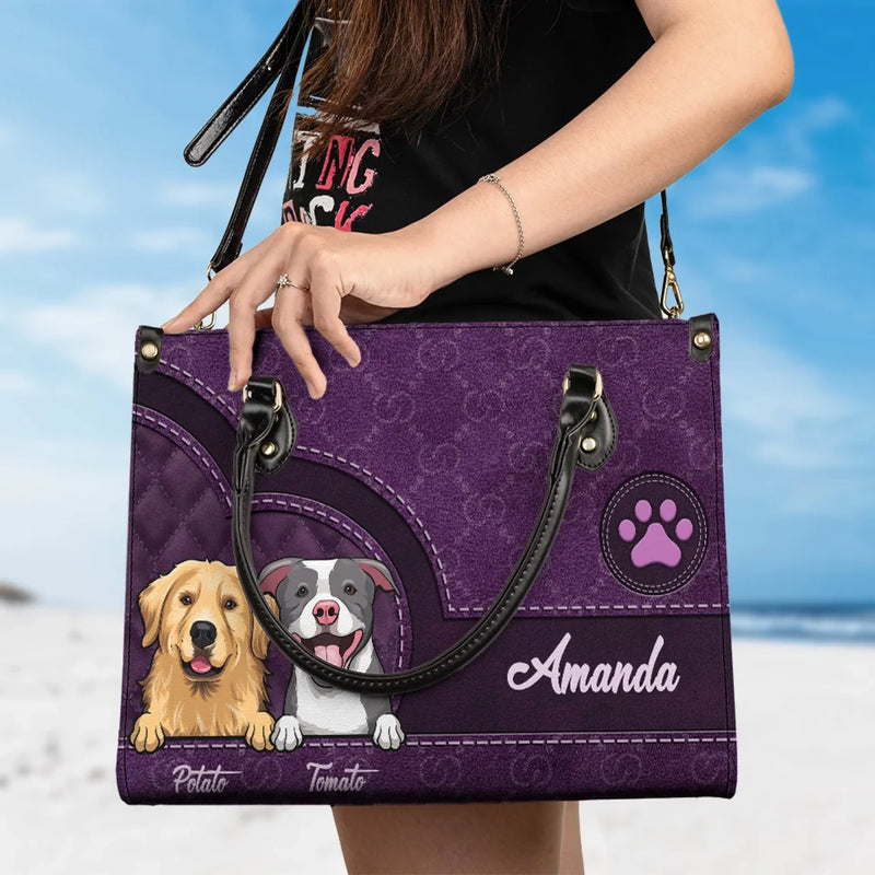 Paws And Hearts Unite - Dog & Cat Personalized Custom Leather Handbag - Gift For Pet Owners, Pet Lovers
