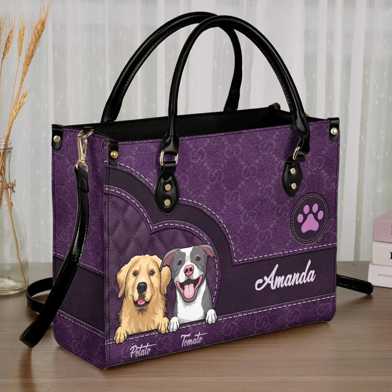 Paws And Hearts Unite - Dog & Cat Personalized Custom Leather Handbag - Gift For Pet Owners, Pet Lovers