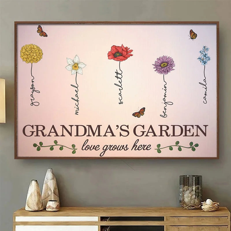 When Love Grows Here - Family Personalized Custom Horizontal Poster - Gift For Mom, Grandma