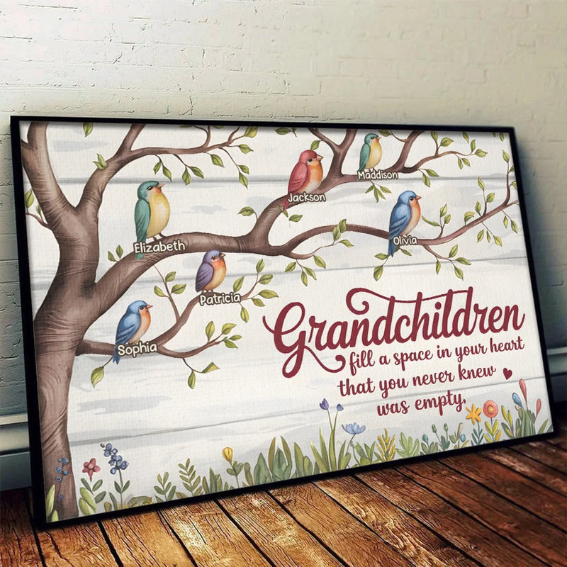 They Fill Our Hearts With Unexpected Joy - Family Personalized Custom Horizontal Poster - Gift For Grandma, Grandpa, Grandkid