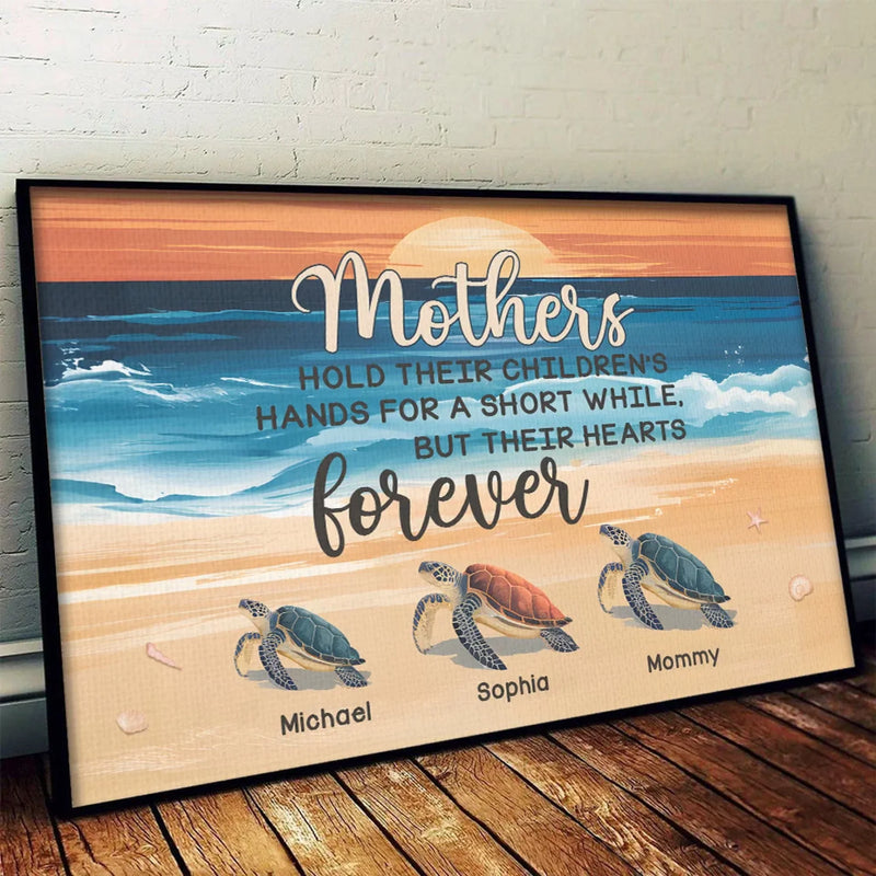 Like A Turtle, A Mom Carries Her World On Her Back - Family Personalized Custom Horizontal Poster - Gift For Mom