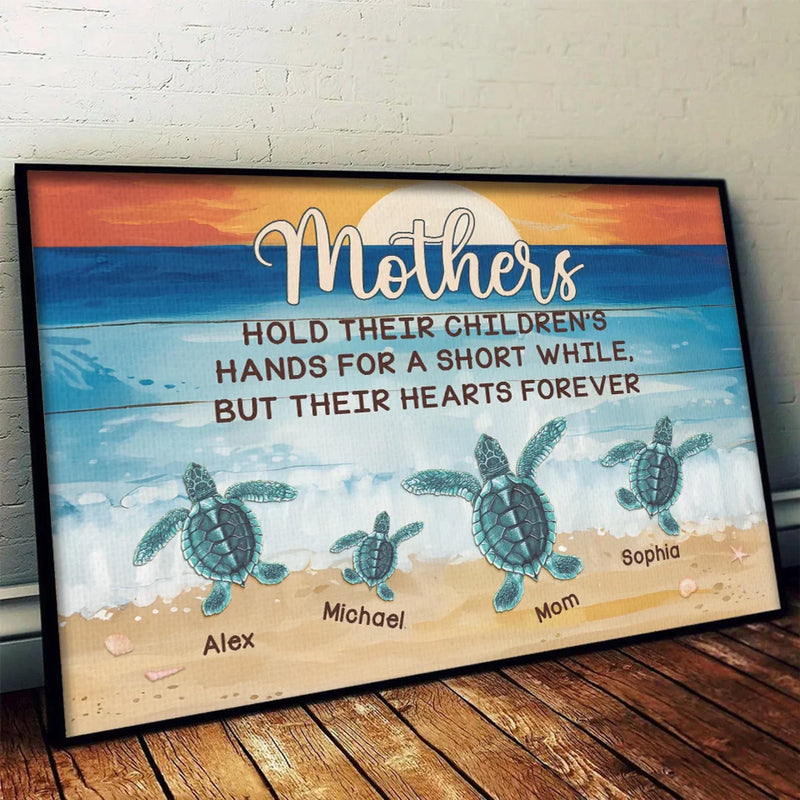 Mama Turtle And Her Hatchlings, Forever Traveling Together - Family Personalized Custom Horizontal Poster - Gift For Mom