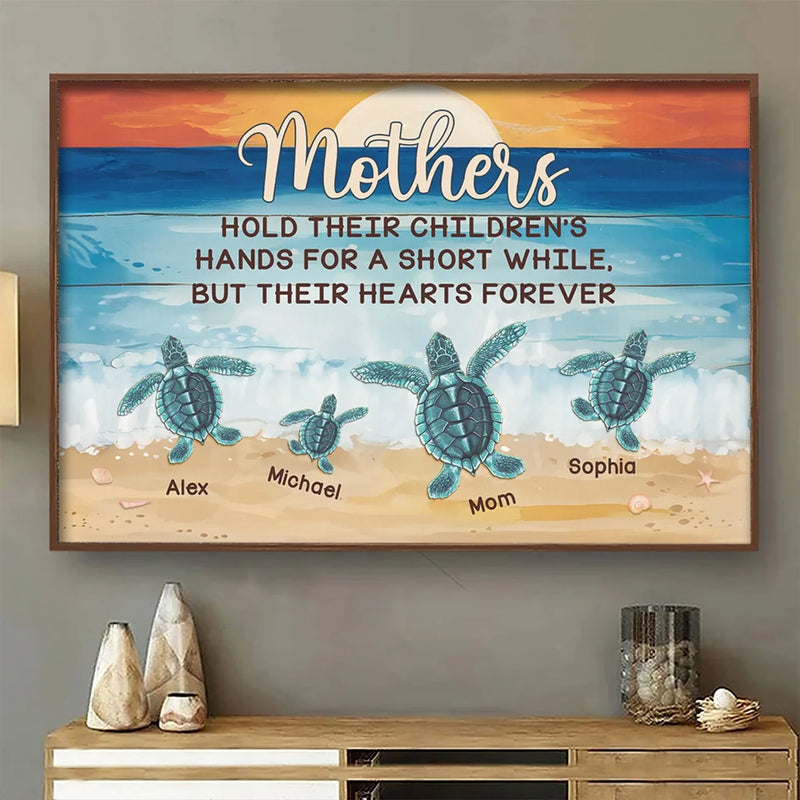 Mama Turtle And Her Hatchlings, Forever Traveling Together - Family Personalized Custom Horizontal Poster - Gift For Mom