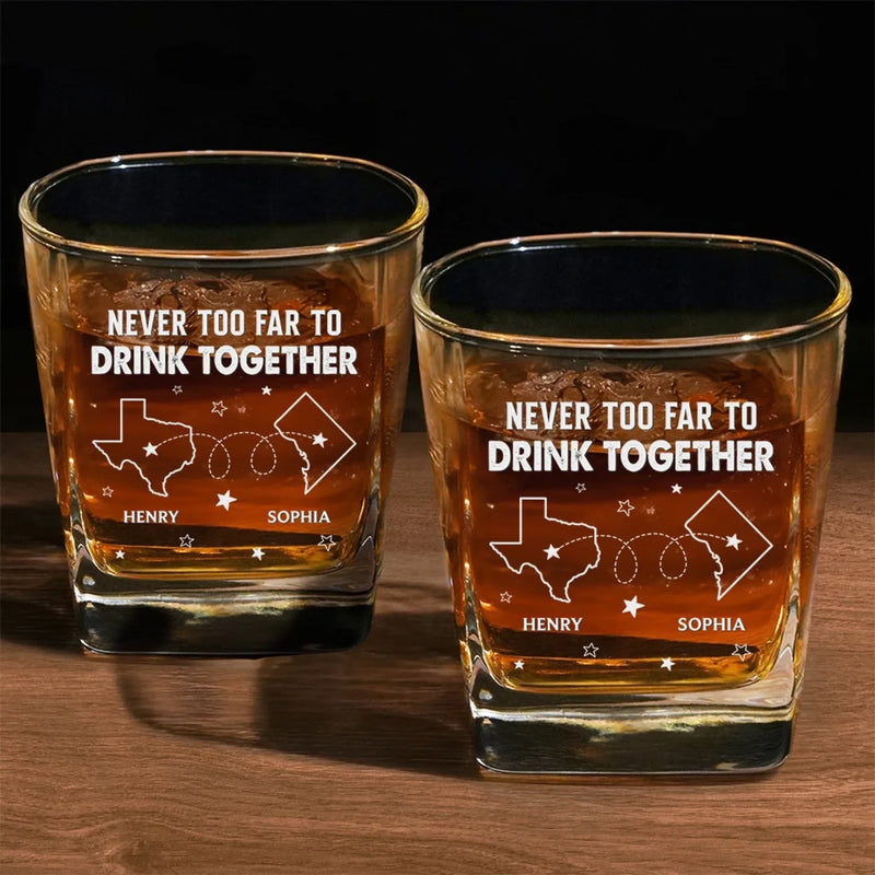 Miles Can't Break Family Ties - Family Personalized Custom Square Whiskey Glass - Gift For Family Members