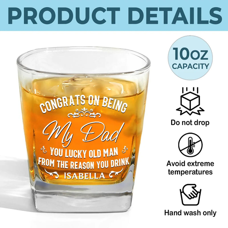 Forever Grateful For You, Dad - Family Personalized Custom Square Whiskey Glass - Gift For Dad