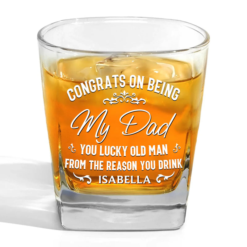 Forever Grateful For You, Dad - Family Personalized Custom Square Whiskey Glass - Gift For Dad
