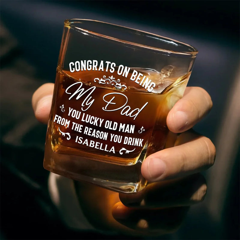 Forever Grateful For You, Dad - Family Personalized Custom Square Whiskey Glass - Gift For Dad
