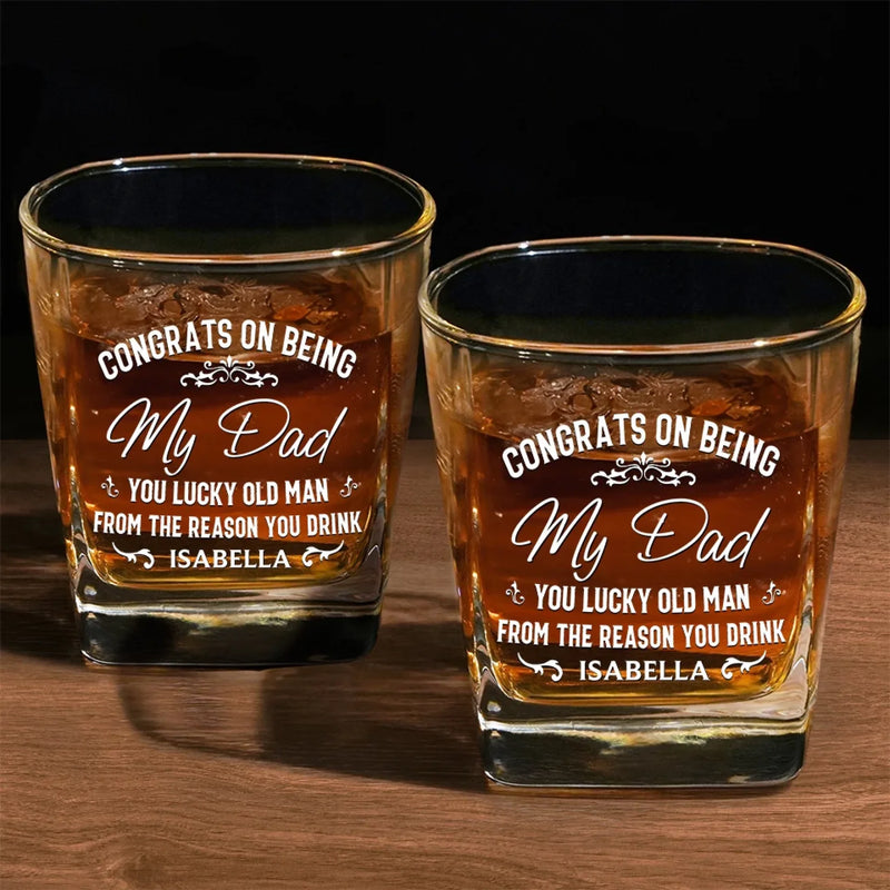 Forever Grateful For You, Dad - Family Personalized Custom Square Whiskey Glass - Gift For Dad