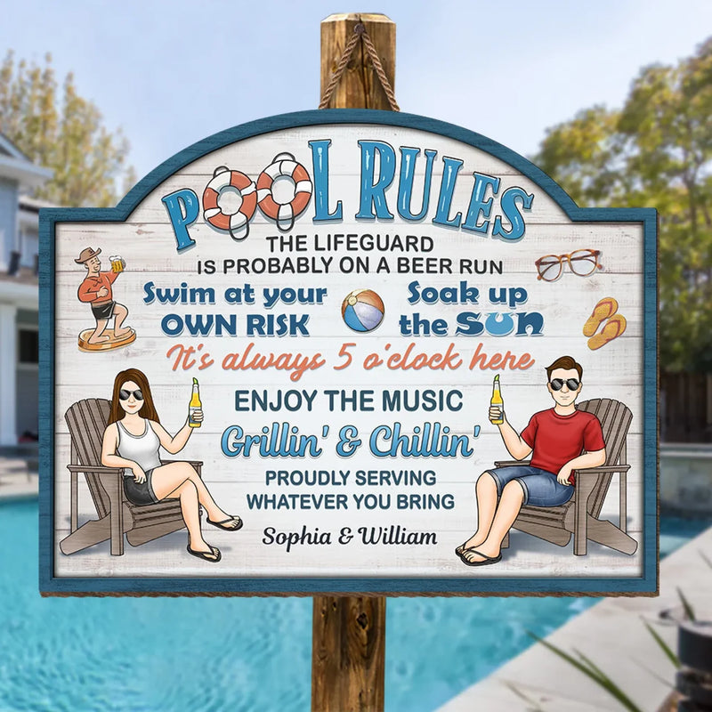 Our Love Is As Deep As This Pool - Couple Personalized Custom Home Decor Wood Sign - Gift For Husband Wife, Anniversary