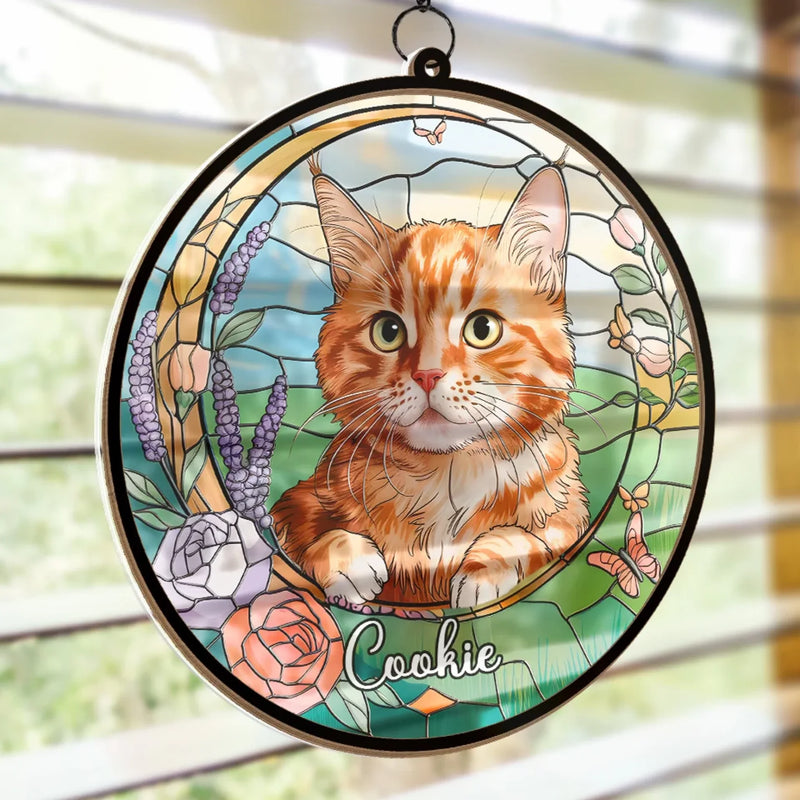 Custom Photo Love You Forever - Memorial Personalized Window Hanging Suncatcher Ornament - Sympathy Gift For Pet Owners, Pet Lovers