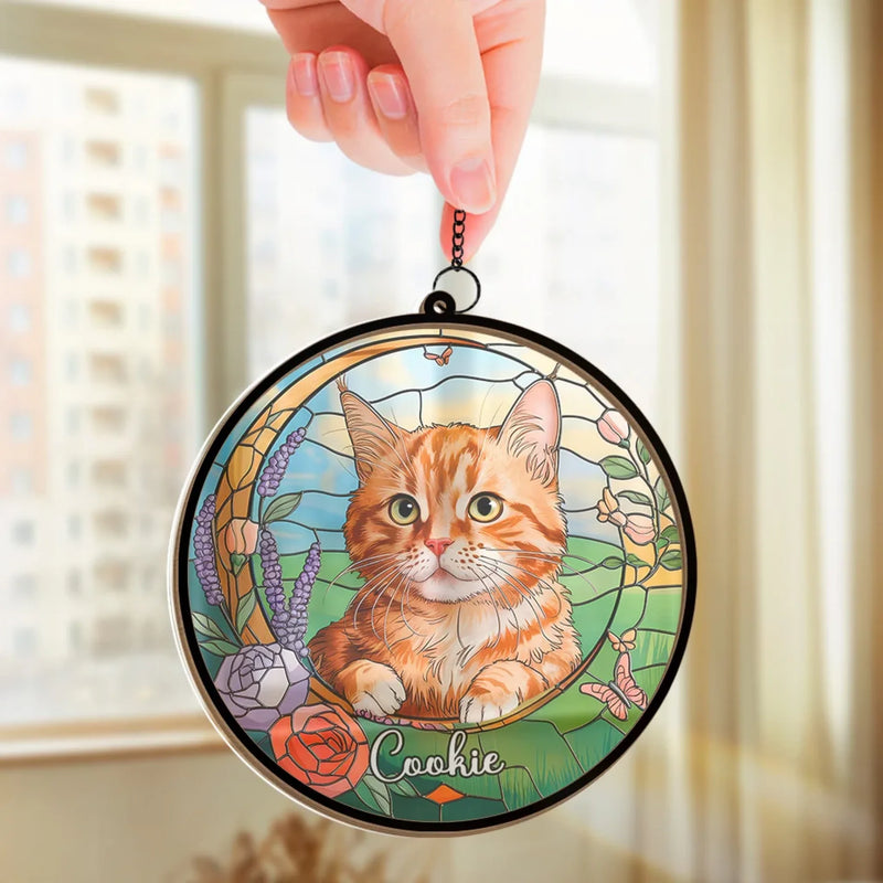 Custom Photo Love You Forever - Memorial Personalized Window Hanging Suncatcher Ornament - Sympathy Gift For Pet Owners, Pet Lovers