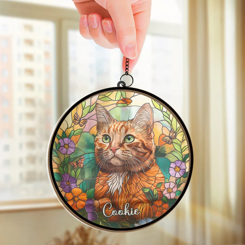 Custom Photo A Cat’s Love Is Never Forgotten - Memorial Personalized Window Hanging Suncatcher Ornament - Sympathy Gift For Pet Owners, Pet Lovers