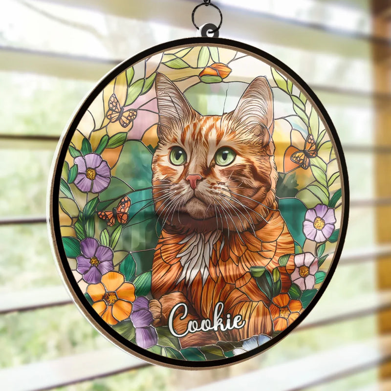 Custom Photo A Cat’s Love Is Never Forgotten - Memorial Personalized Window Hanging Suncatcher Ornament - Sympathy Gift For Pet Owners, Pet Lovers