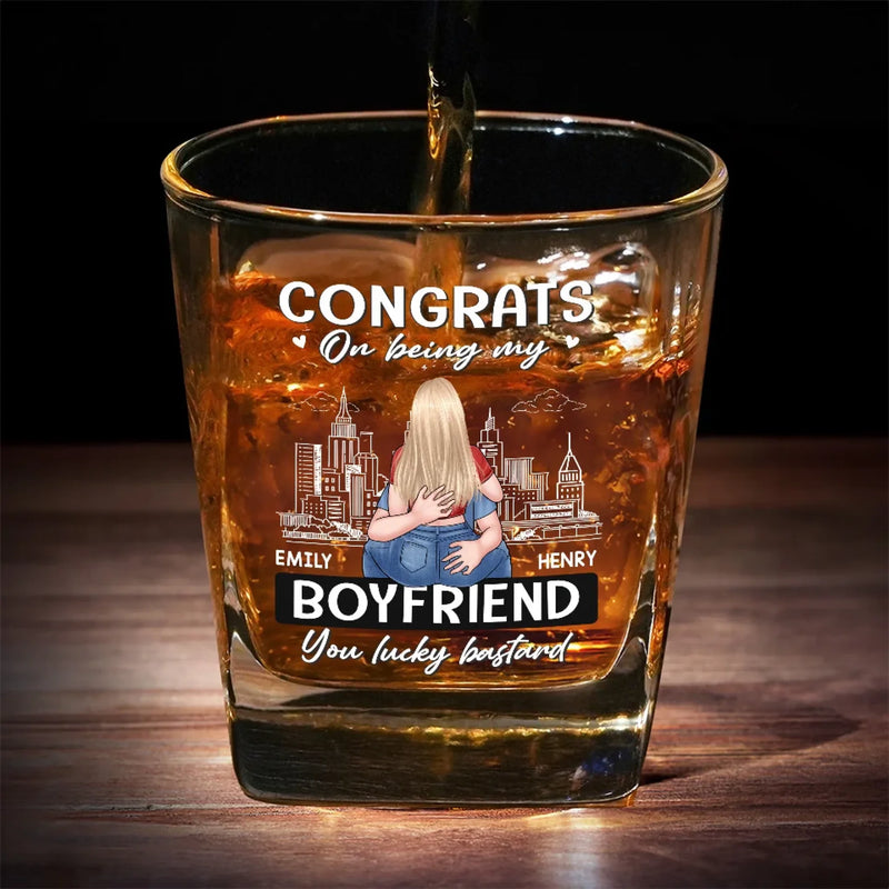 You Caught My Eye And My Heart - Couple Personalized Custom Square Whiskey Glass - Gift For Husband Wife, Anniversary