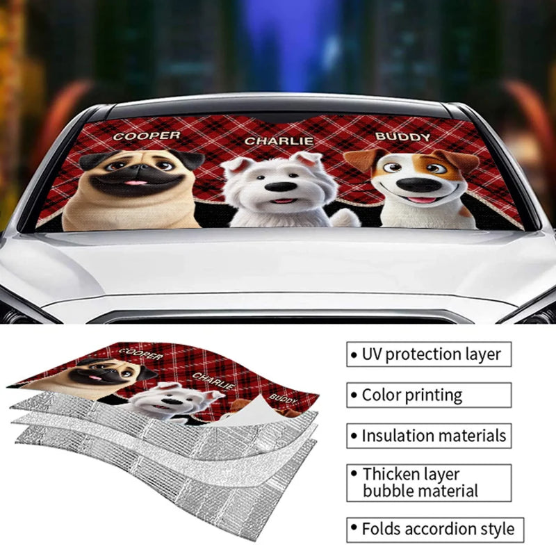 Double The Trouble, Double The Fun- Dog & Cat Personalized Custom Auto Windshield Sunshade, Car Window Protector - Gift For Pet Owners, Pet Lovers