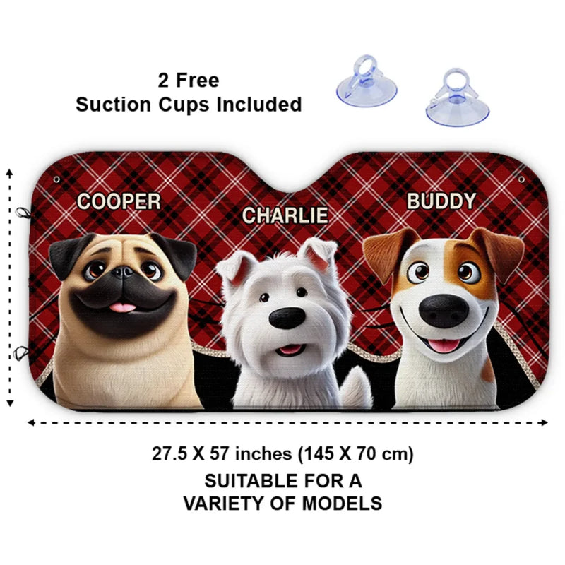 Double The Trouble, Double The Fun- Dog & Cat Personalized Custom Auto Windshield Sunshade, Car Window Protector - Gift For Pet Owners, Pet Lovers