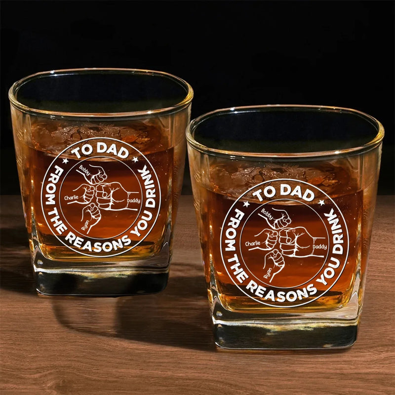 From The Reason You Drink - Family Personalized Custom Square Whiskey Glass - Gift For Family Members