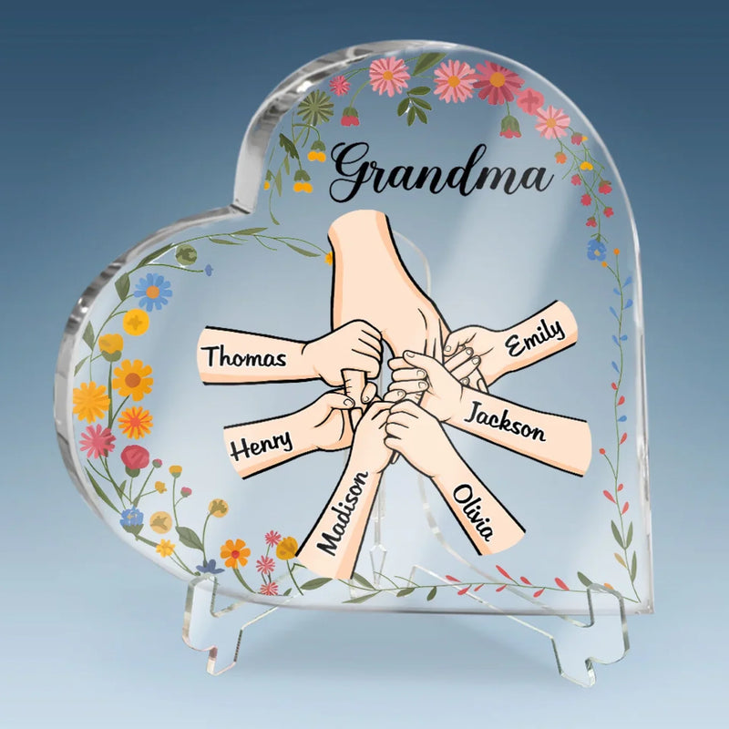 You Mean The World To Me - Family Personalized Custom Heart Shaped Acrylic Plaque - Gift For Mom, Grandma