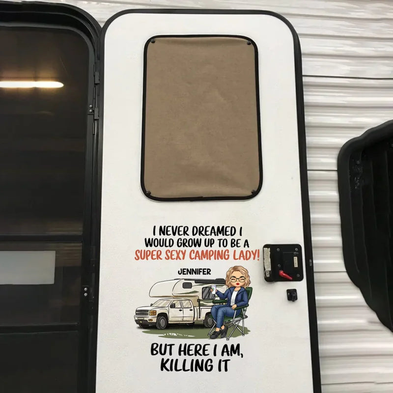 Here I Am, Owning It - Camping Personalized Custom RV Decal - Gift For Yourself, Best Friends, Siblings, Family Members, Camping Lovers
