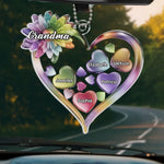 Grandkids Keep The Heart Young - Family Personalized Custom Car Ornament - Acrylic Custom Shaped - Gift For Grandma