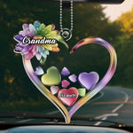 Grandkids Keep The Heart Young - Family Personalized Custom Car Ornament - Acrylic Custom Shaped - Gift For Grandma